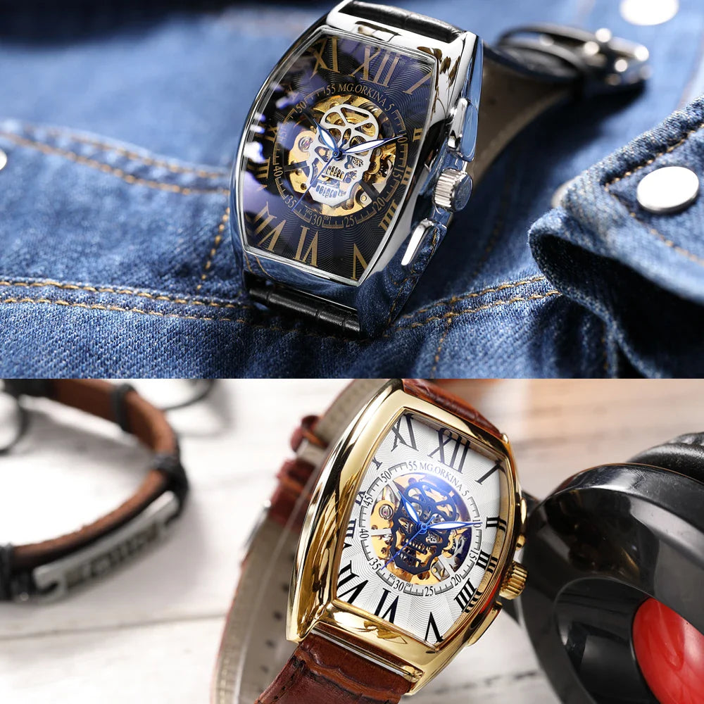 Montre Rectangulaire Homme Vintage - Squelette Art Déco-Passion Steampunk