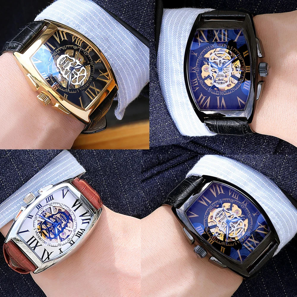 Montre Rectangulaire Homme Vintage - Squelette Art Déco-Passion Steampunk