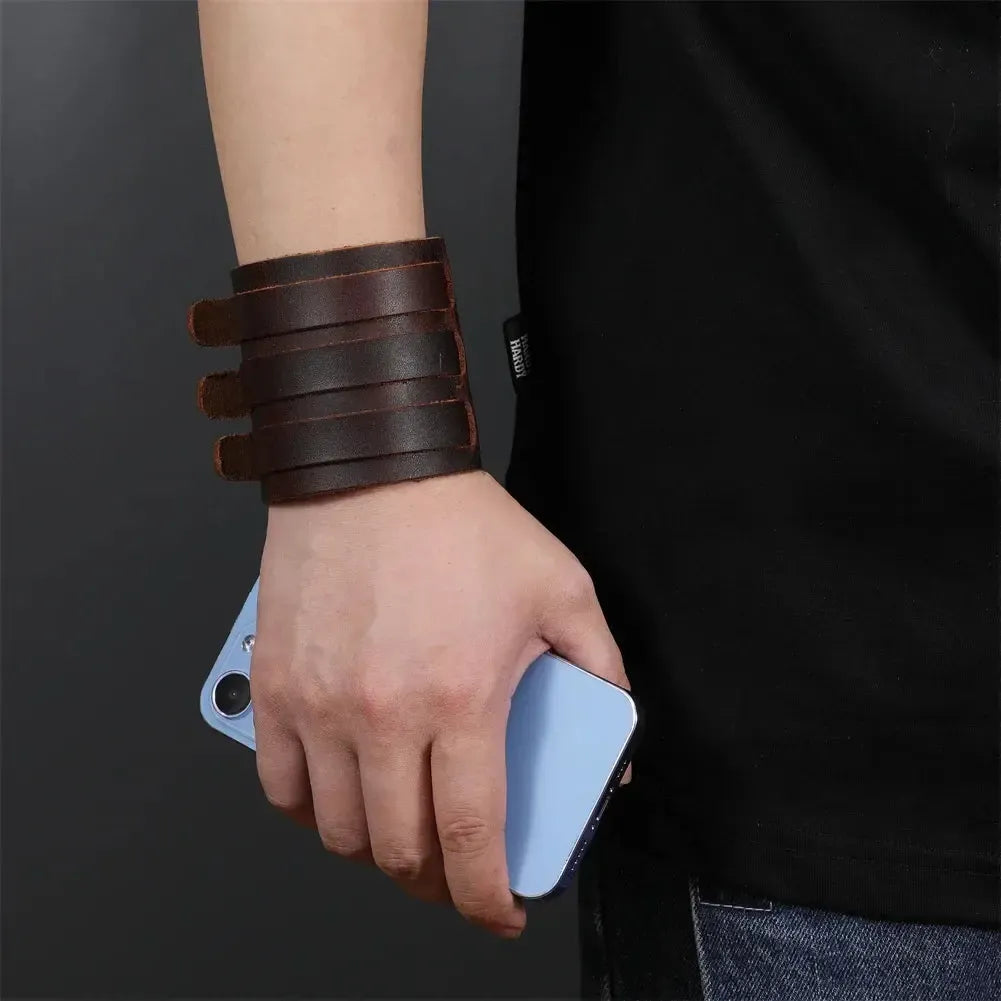 Bracelet Homme Large Cuir - Punk Rock-Passion Steampunk