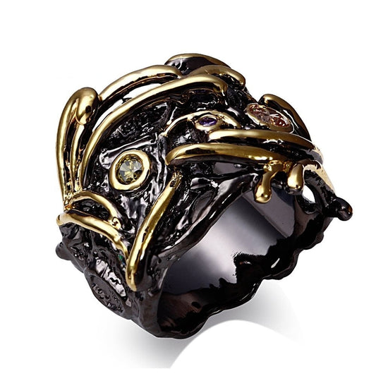 Bague Gothique Femme - Noir & Or-Passion Steampunk