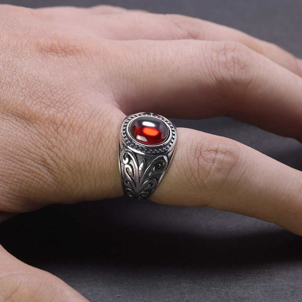 Bague Grenat Argent Homme - Médiéval & Baroque-Passion Steampunk