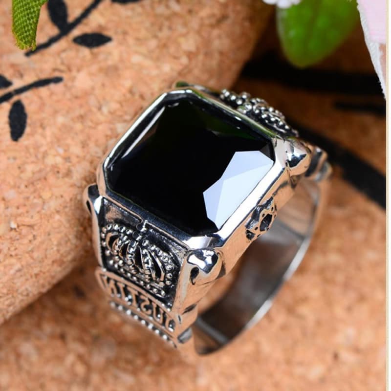 Bague Obsidienne Homme - Argent-Passion Steampunk