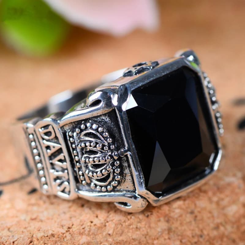 Bague Obsidienne Homme - Argent-Passion Steampunk