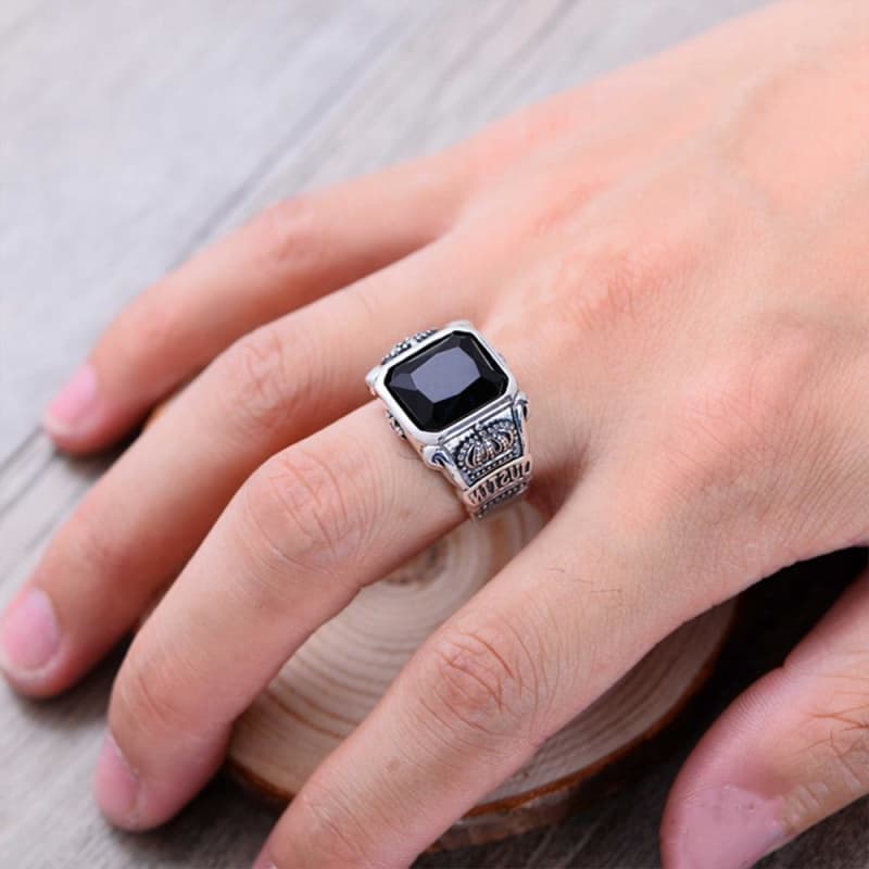 Bague Obsidienne Homme - Argent-Passion Steampunk