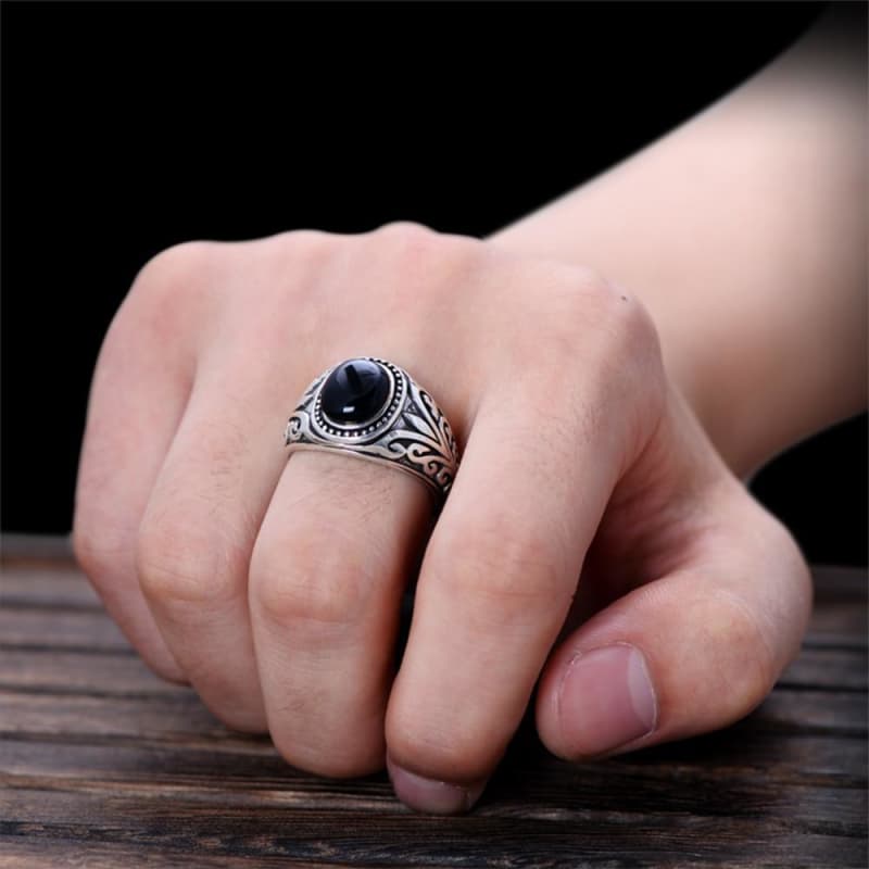 Chevalière Homme Argent Onyx - Anneau d' Avalon-Passion Steampunk
