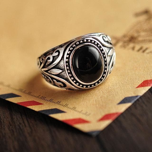 Chevalière Homme Argent Onyx - Anneau d' Avalon-Passion Steampunk