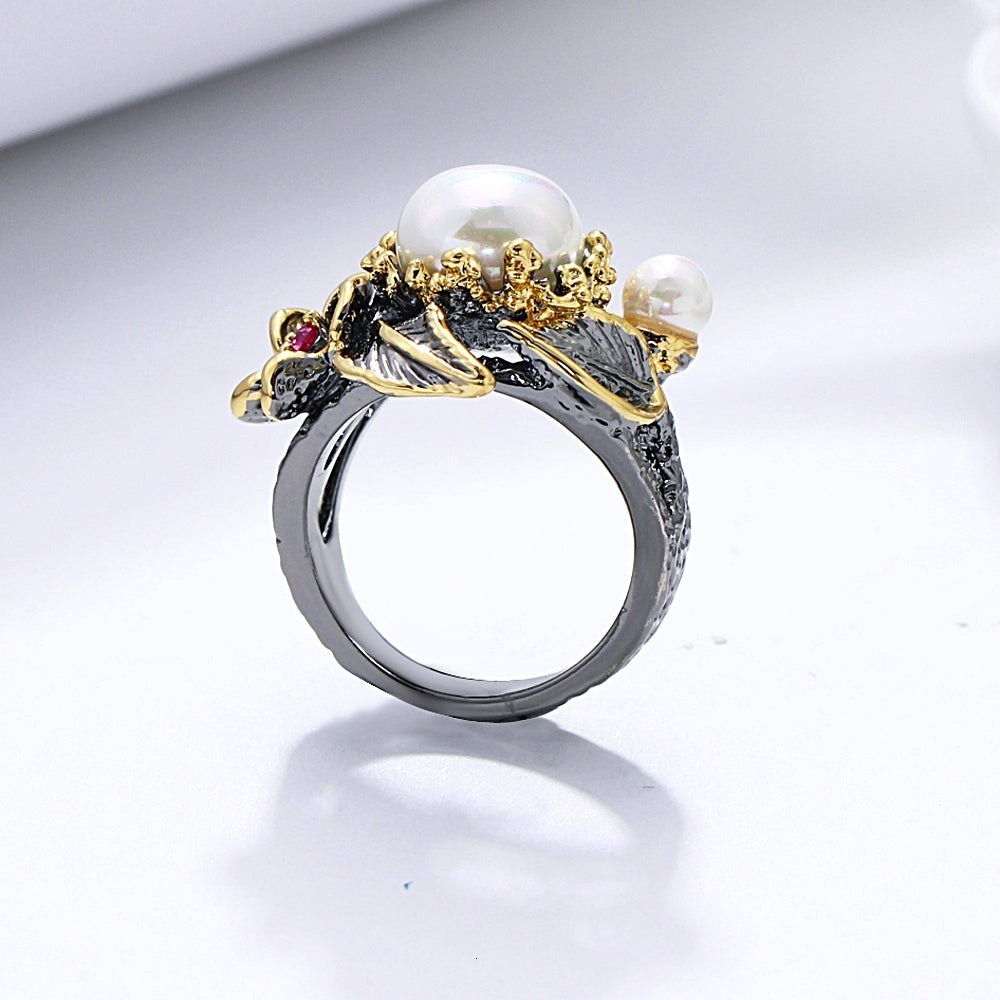 Bague Style Gothique - Black & Pearl-Passion Steampunk