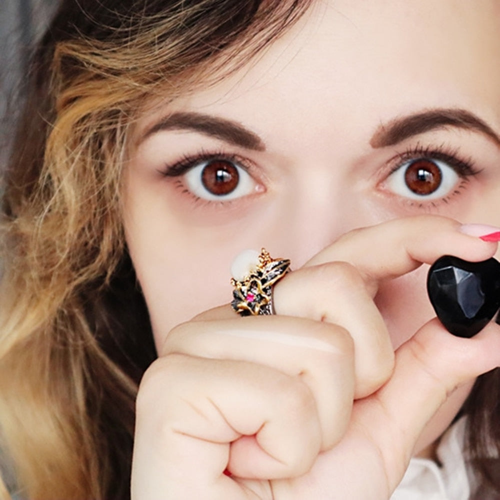 Bague Style Gothique - Black & Pearl-Passion Steampunk