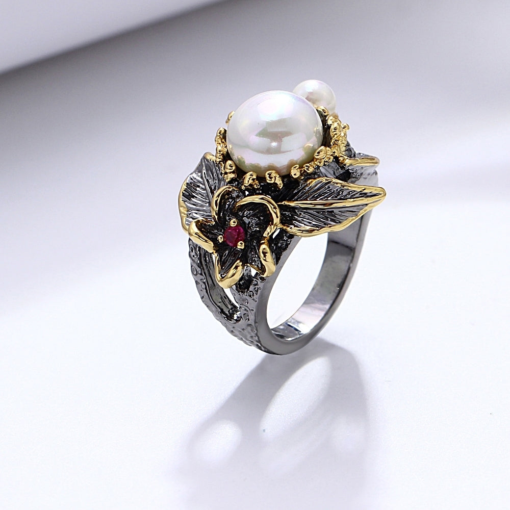 Bague Style Gothique - Black & Pearl-Passion Steampunk