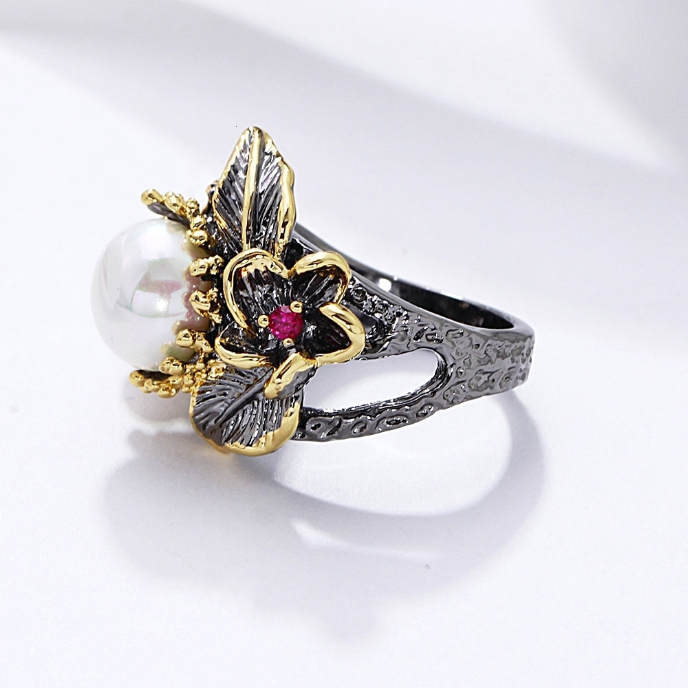 Bague Style Gothique - Black & Pearl-Passion Steampunk