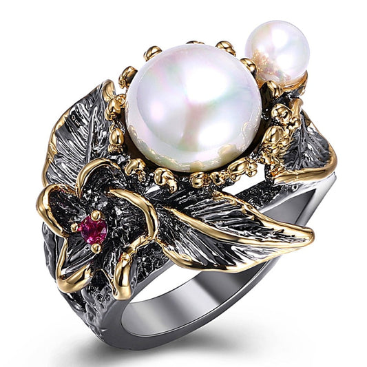 Bague Style Gothique - Black & Pearl-Passion Steampunk