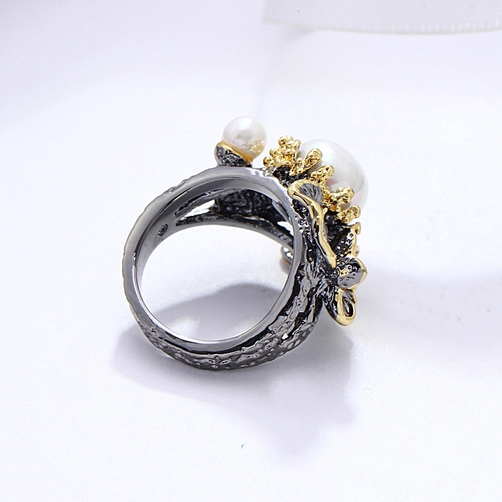 Bague Style Gothique - Black & Pearl-Passion Steampunk