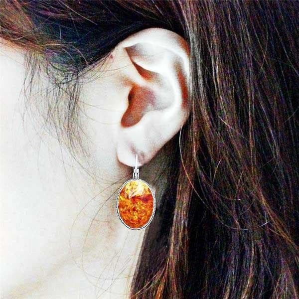 Boucles d Oreilles Ambre et Argent-Passion Steampunk