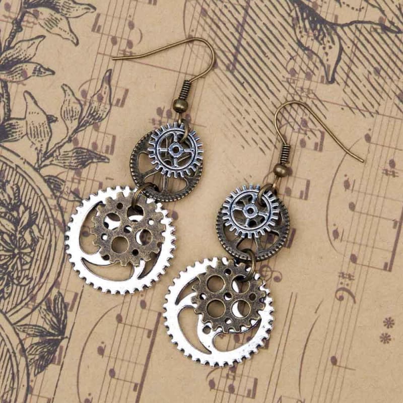 Boucle d'oreille Femme Pendante Fantaisie - Steampunk Gears-Passion Steampunk