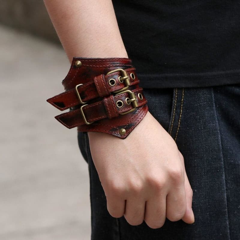 Bracelet Homme Rock Style (cuir)-Passion Steampunk