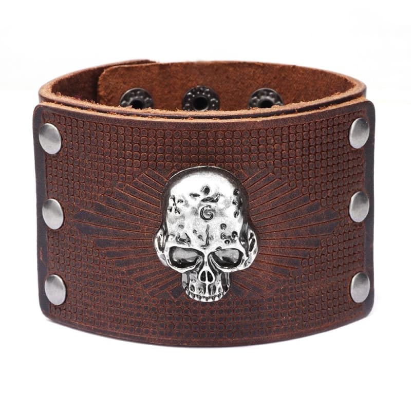 Bracelet Homme Tete de Mort en Cuir-Passion Steampunk