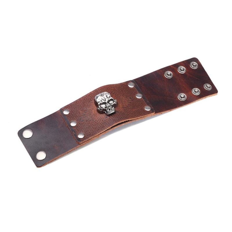 Bracelet Homme Tete de Mort en Cuir-Passion Steampunk
