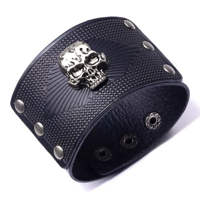 Bracelet Homme Tete de Mort en Cuir-Passion Steampunk