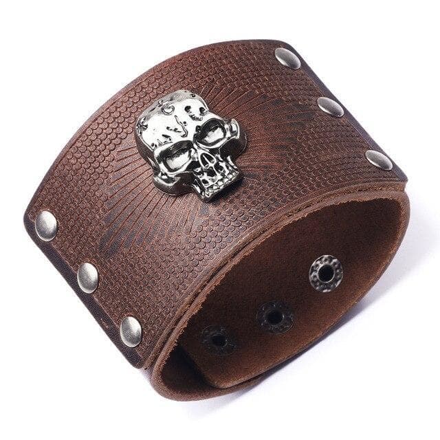 Bracelet Homme Tete de Mort en Cuir-Passion Steampunk