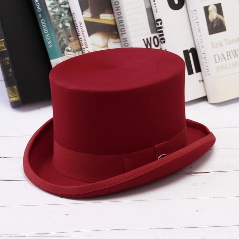 Chapeau Haut de Forme Rouge Écarlate-Passion Steampunk