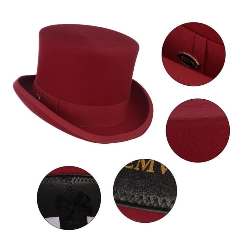 Chapeau Haut de Forme Rouge Écarlate-Passion Steampunk