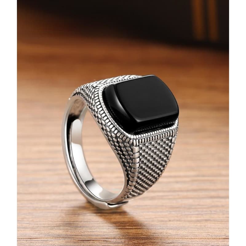 Chevaliere Homme Pierre Noire - Onyx d' Argent-Passion Steampunk