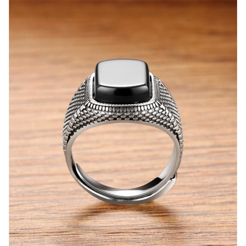 Chevaliere Homme Pierre Noire - Onyx d' Argent-Passion Steampunk