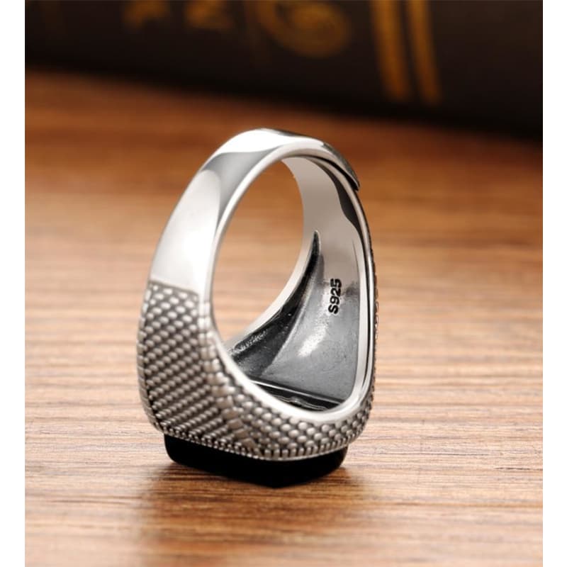 Chevaliere Homme Pierre Noire - Onyx d' Argent-Passion Steampunk