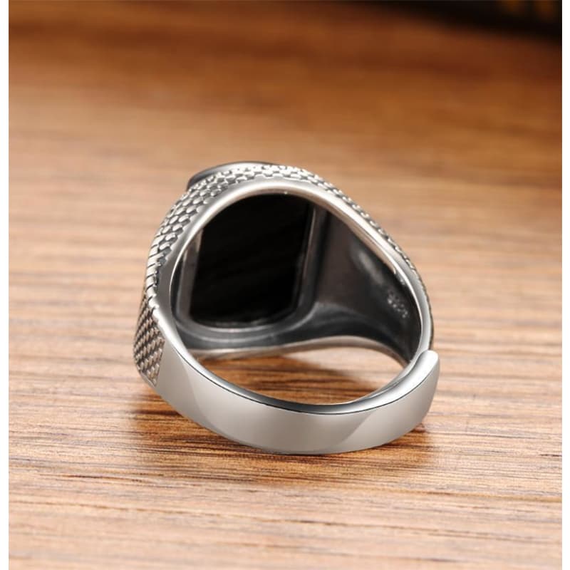 Chevaliere Homme Pierre Noire - Onyx d' Argent-Passion Steampunk