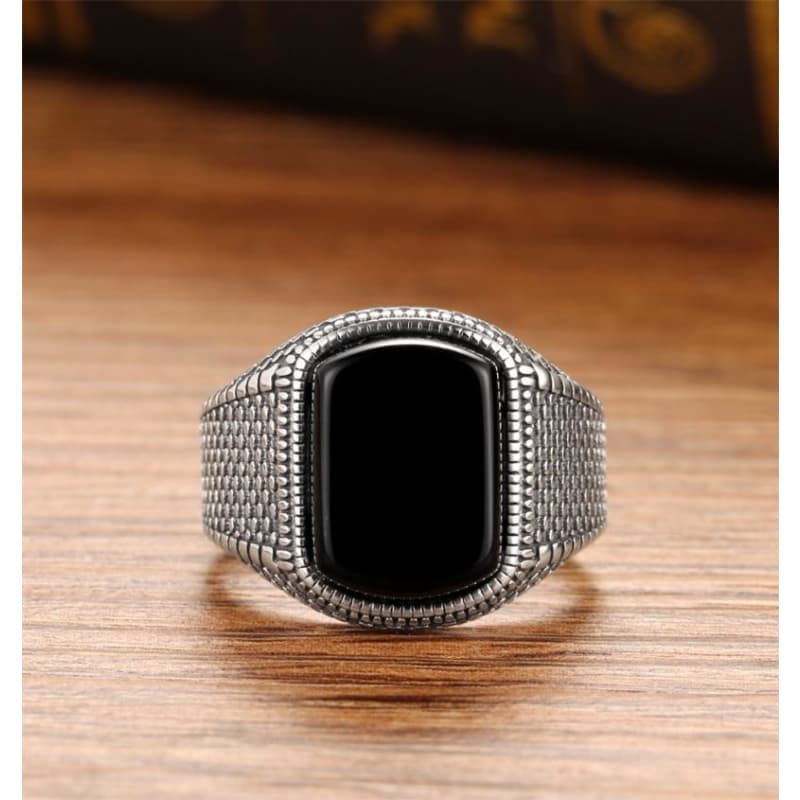 Chevaliere Homme Pierre Noire - Onyx d' Argent-Passion Steampunk