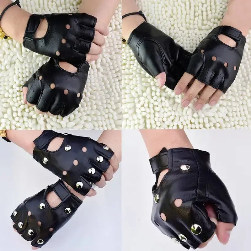 Gants Cuir Noir Femme - Glam Rock-Passion Steampunk