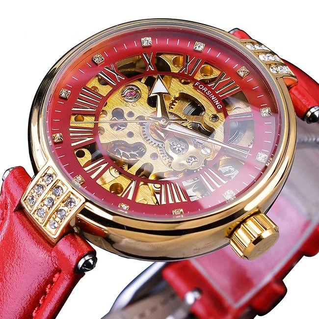 Montre Automatique Squelette Femme - Rouge-Passion Steampunk