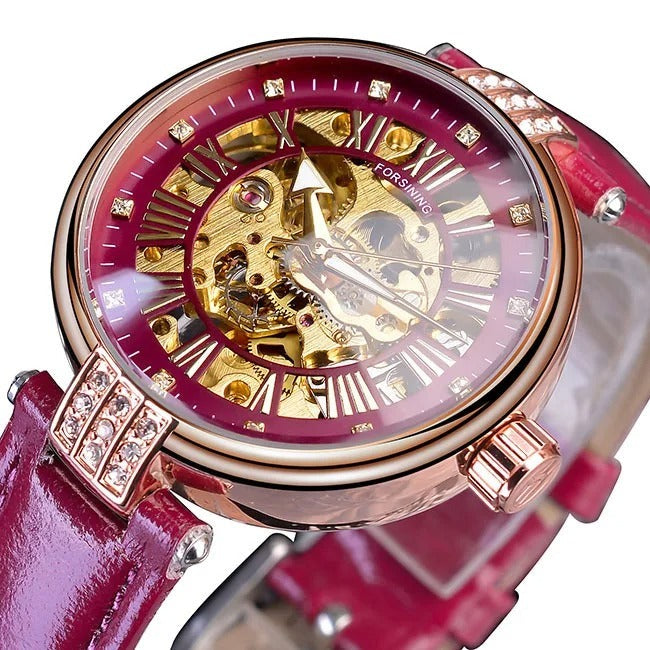 Montre Automatique Squelette Femme - Rouge-Passion Steampunk