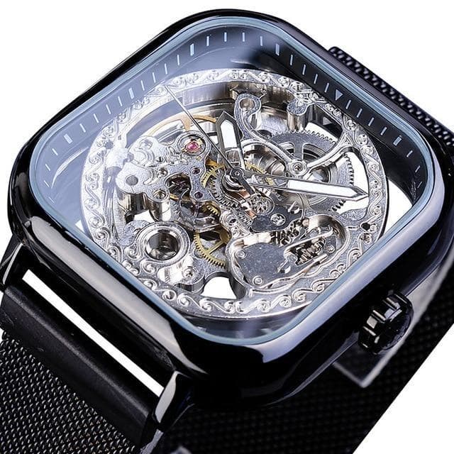 Montre Carrée Homme - Cadran Squelette-Passion Steampunk