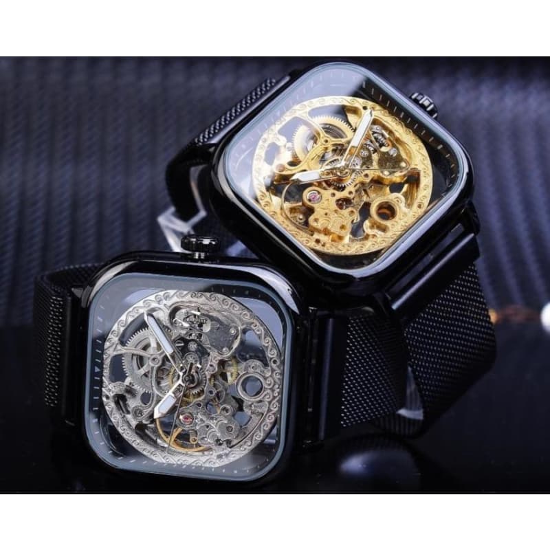 Montre Carrée Homme - Cadran Squelette-Passion Steampunk