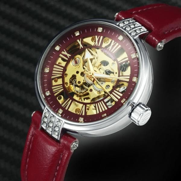 Montre Automatique Squelette Femme - Rouge-Passion Steampunk