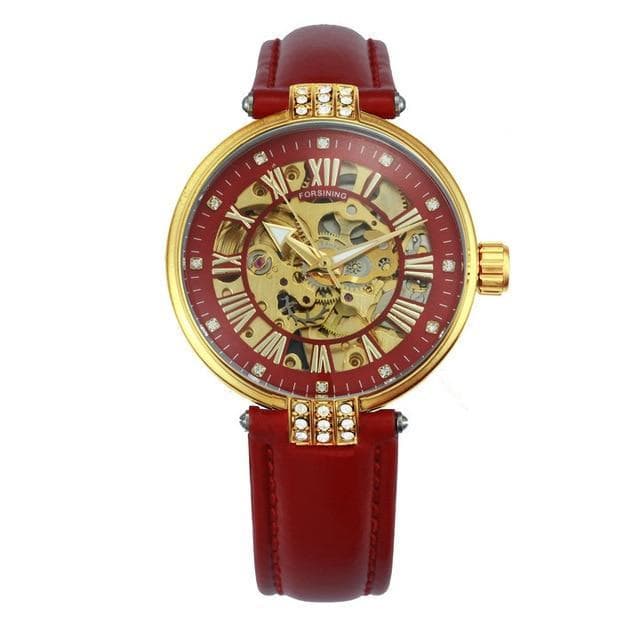 Montre Automatique Squelette Femme - Rouge-Passion Steampunk