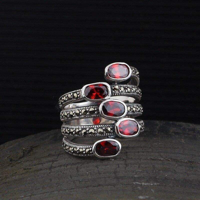 Bague Steampunk - Grenats d'Argent