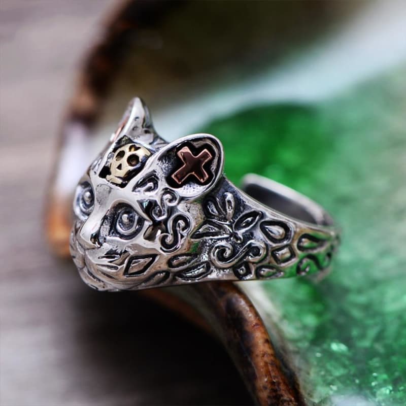 Bague Chat Argent - Style Steampunk