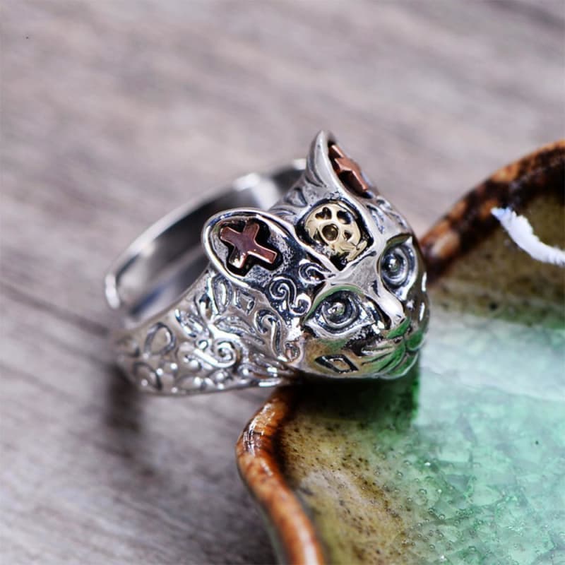 Bague Chat Argent - Style Steampunk