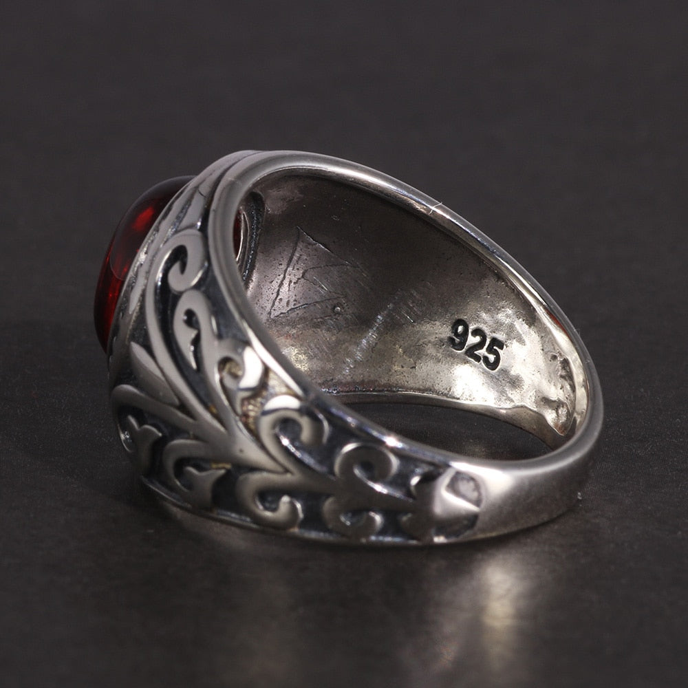 Bague Grenat Argent Homme - Médiéval & Baroque