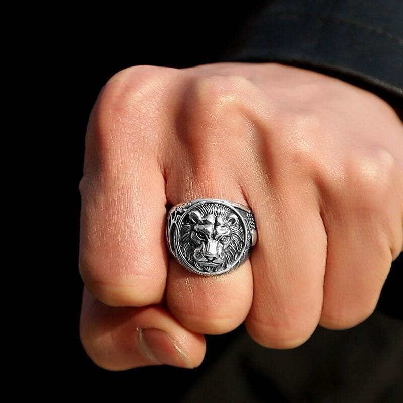 Bague Homme Lion - Steampunk d' Argent