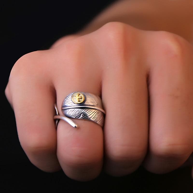 Bague Plume Argent - Homme Steampunk