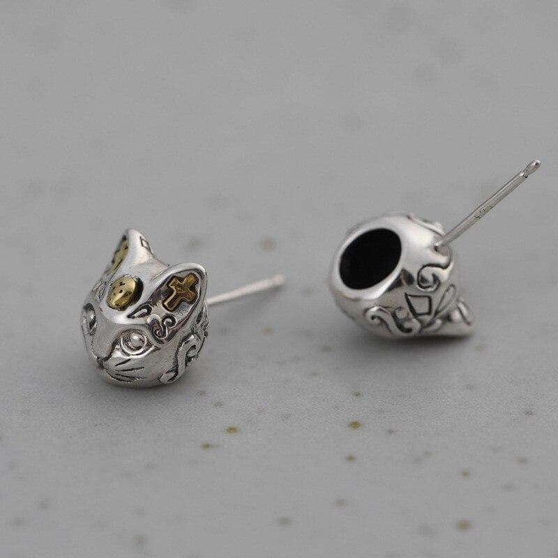 Boucles d'Oreilles Chat Argent - Neko