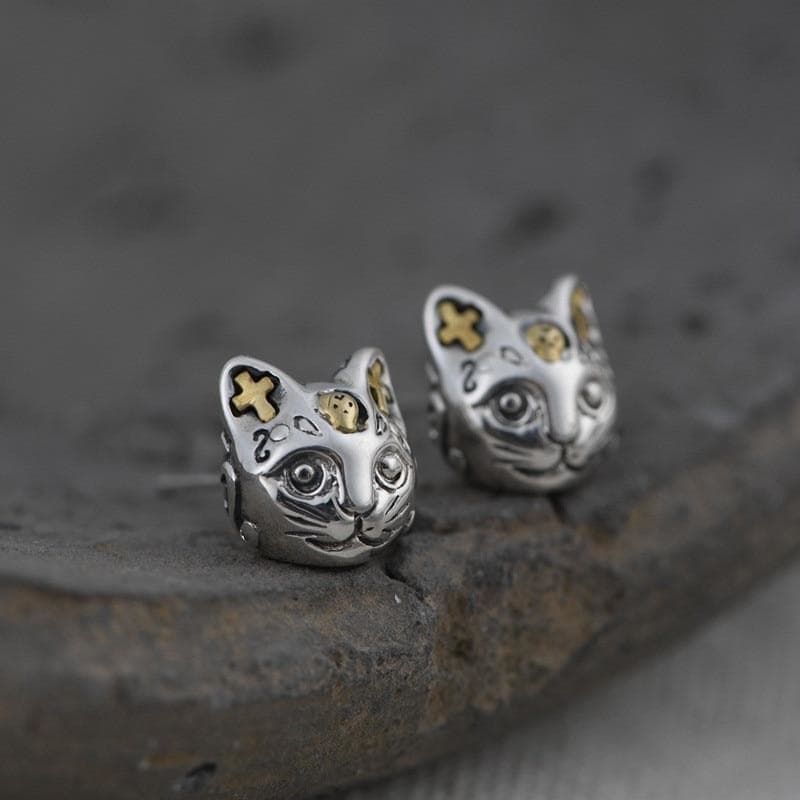 Boucles d'Oreilles Chat Argent - Neko