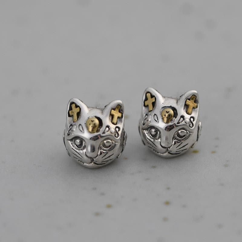 Boucles d'Oreilles Chat Argent - Neko