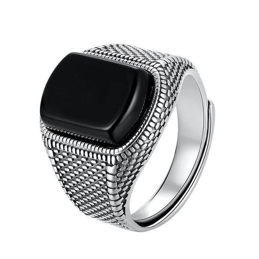 Chevaliere Homme Pierre Noire - Onyx d' Argent