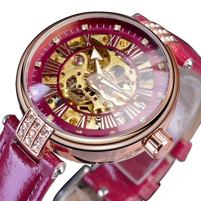 Montre Automatique Squelette Femme - Rouge