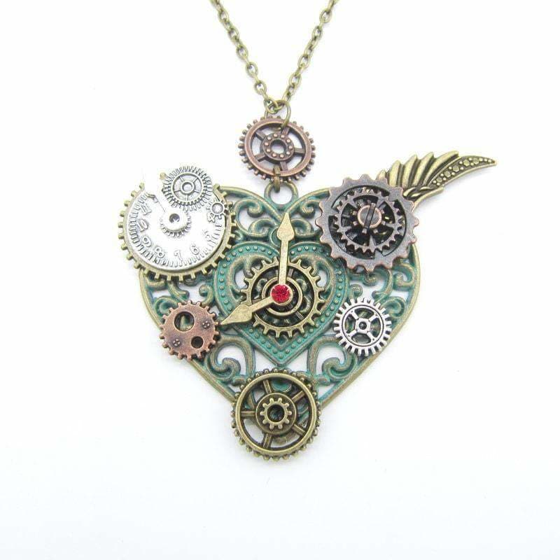 Pendentif Coeur Steampunk mécanique