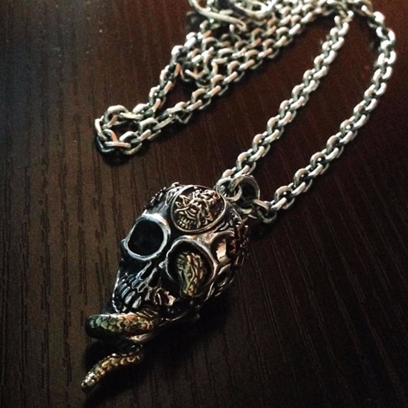 Pendentif Steampunk - Serpent et Crâne